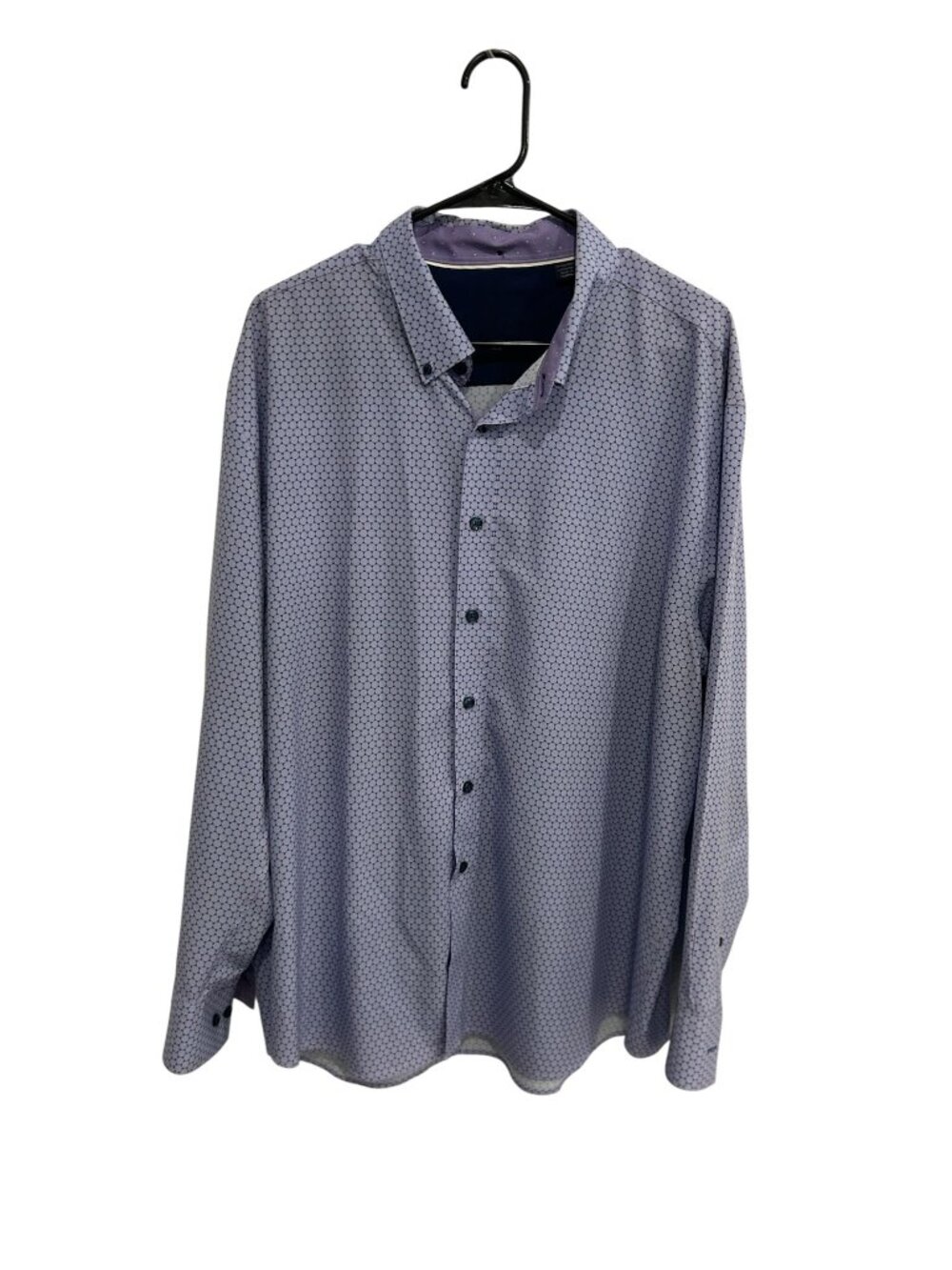 Mens Blue White XXL Geometric Button Up Shirt Moisture Wicking Minimalist Retro